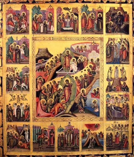 The Great Feasts and Scenes from the Gospels and the Old Testament -Russian icon early 19th century - Religious Antiques Style 
